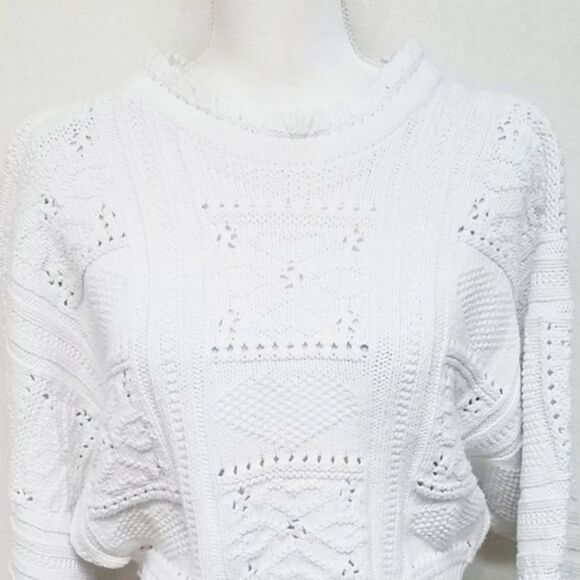 VINTAGE 1980s Carolina Colours White Long Sleeve Cropped Ruffle Collar Sweater - Picture 5 of 13